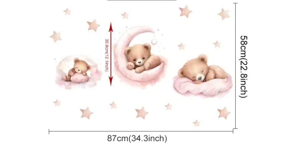 Kuschelbär Mond und Sterne Rosa Wandtattoo