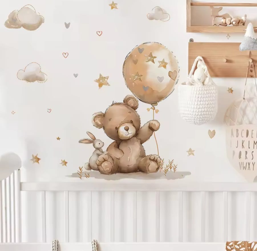 Bär und Hase mit Balon Wandtattoo