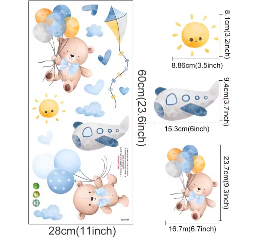 Der fliegende Teddy Flieger und Ballon Wandtattoo