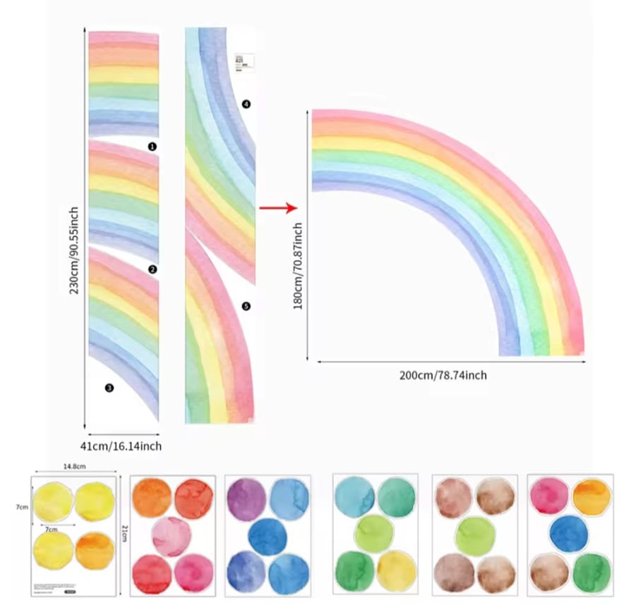Grosser halber Regenbogen mit Farbpunkten Aquarell Wandtattoo