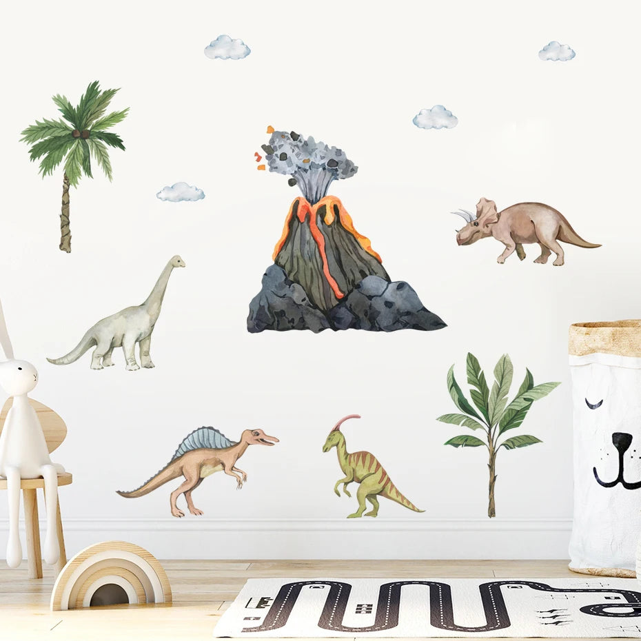 Dinosaurier Vulkan Landschaft Wandtattoo