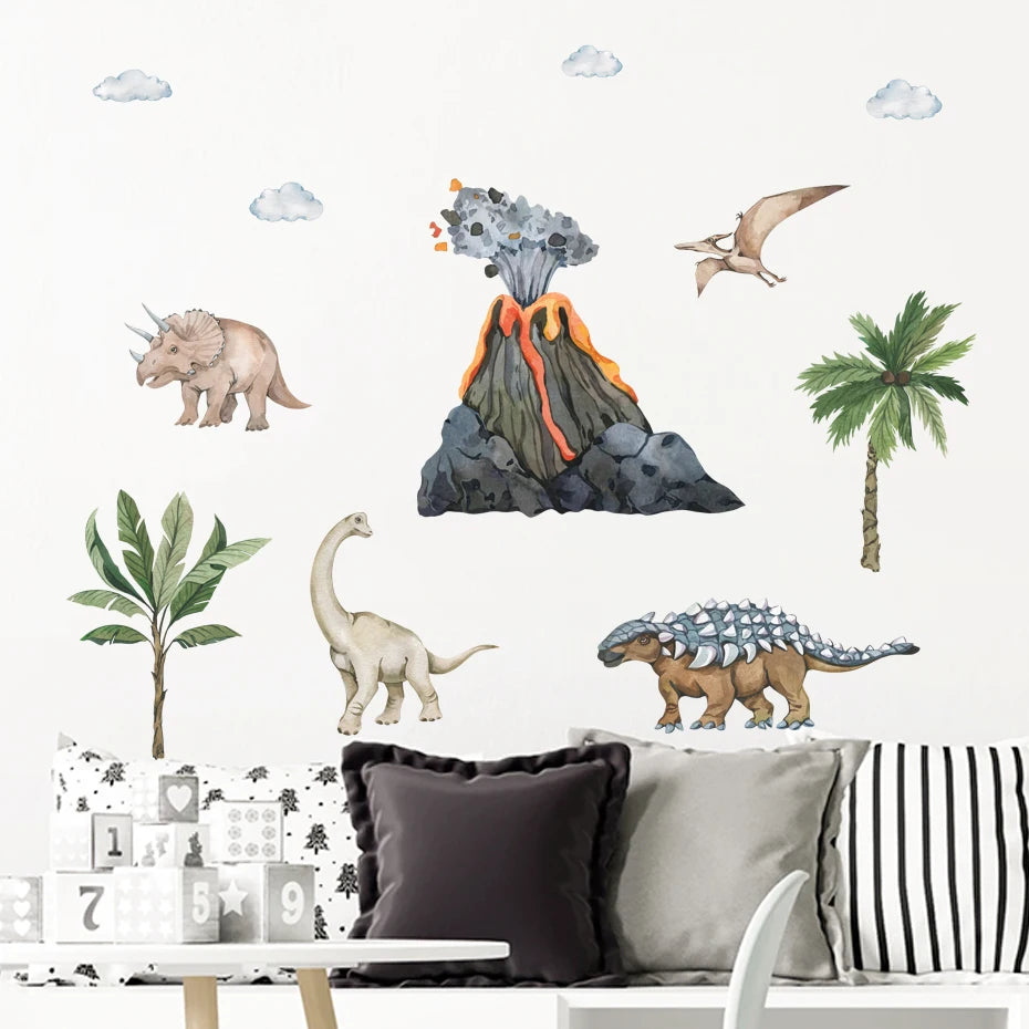 Dinosaurier Vulkan Landschaft Wandtattoo