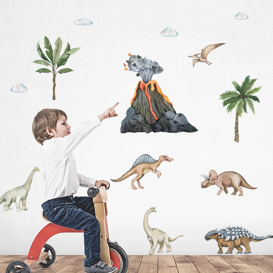 Dinosaurier Vulkan Landschaft Wandtattoo