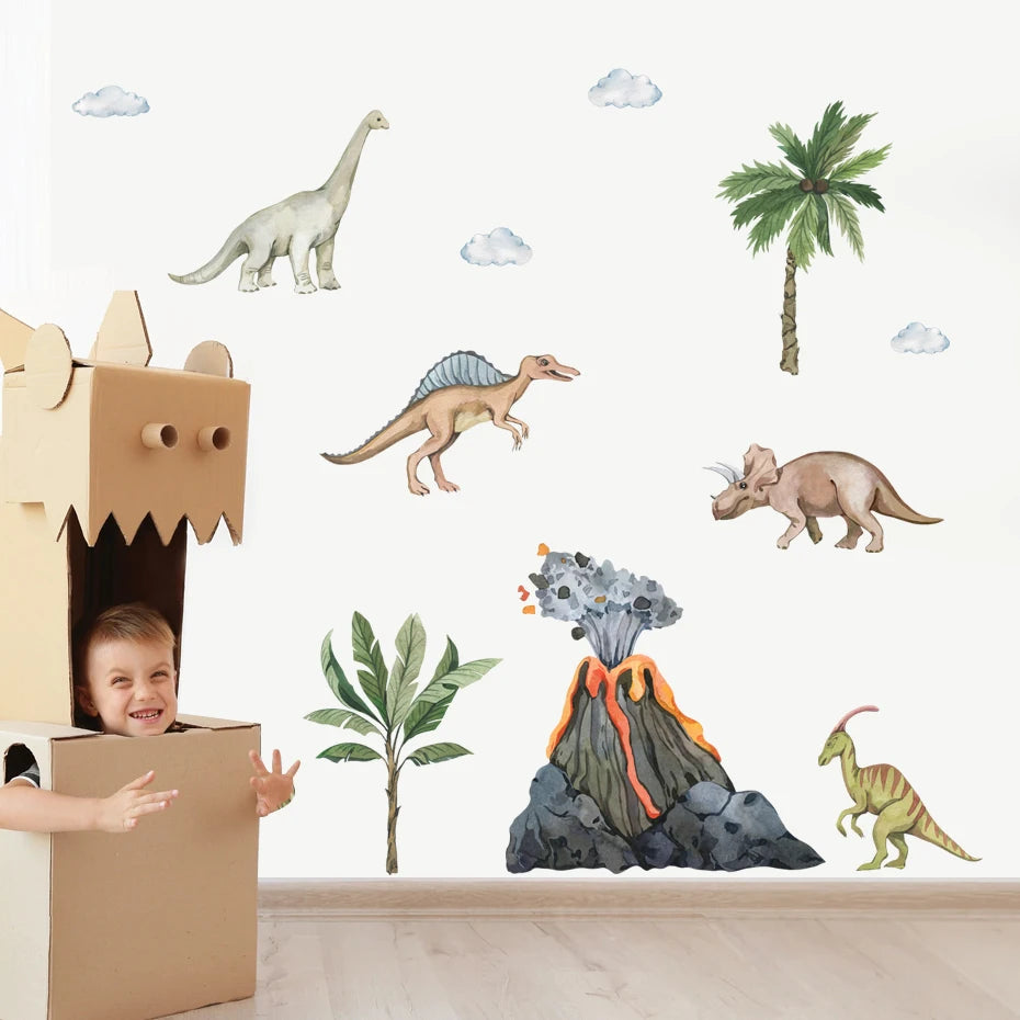 Dinosaurier Vulkan Landschaft Wandtattoo