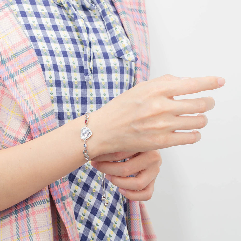 Armband Zirconia Herz mit Foto, Name und Geburtssteine