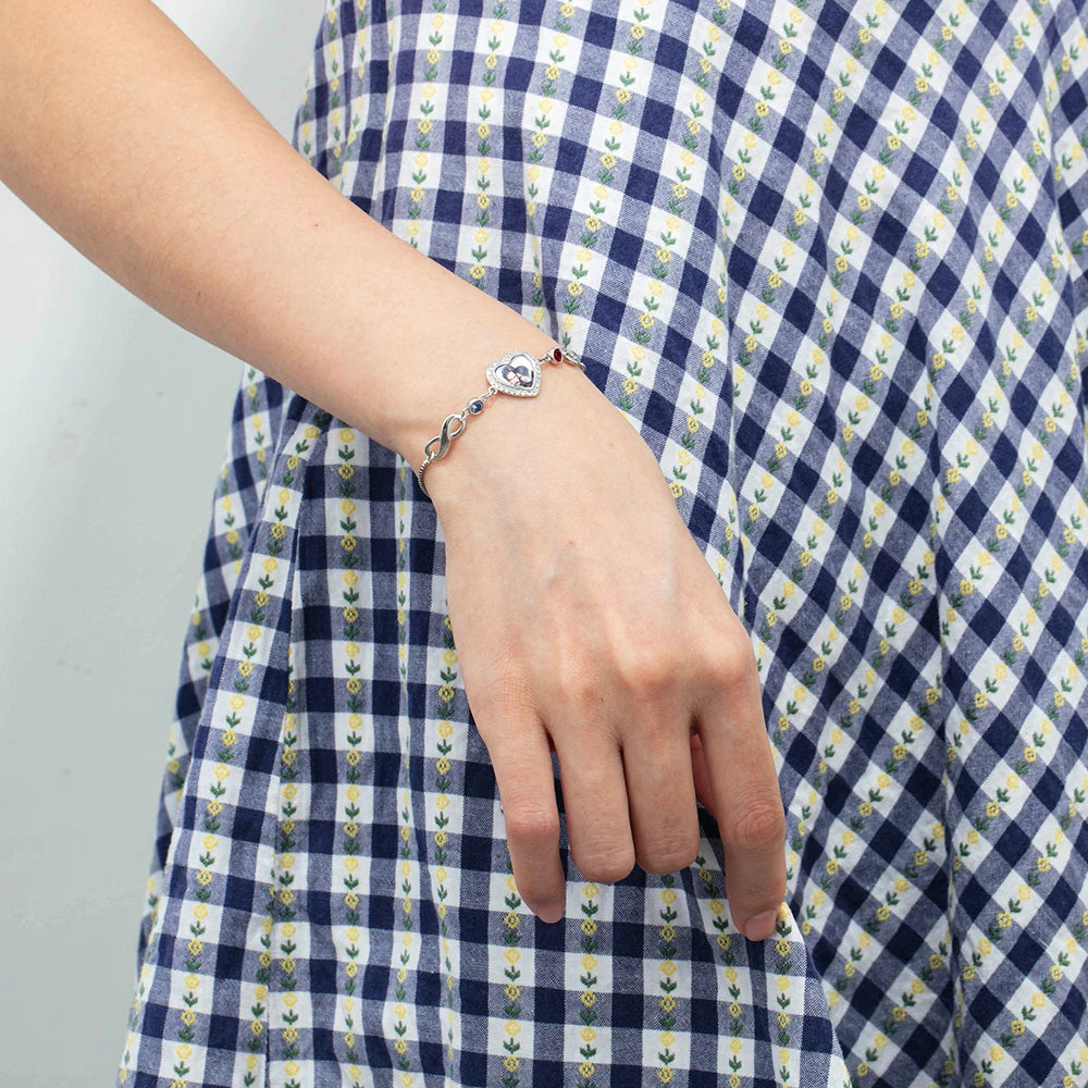 Armband Zirconia Herz mit Foto, Name und Geburtssteine