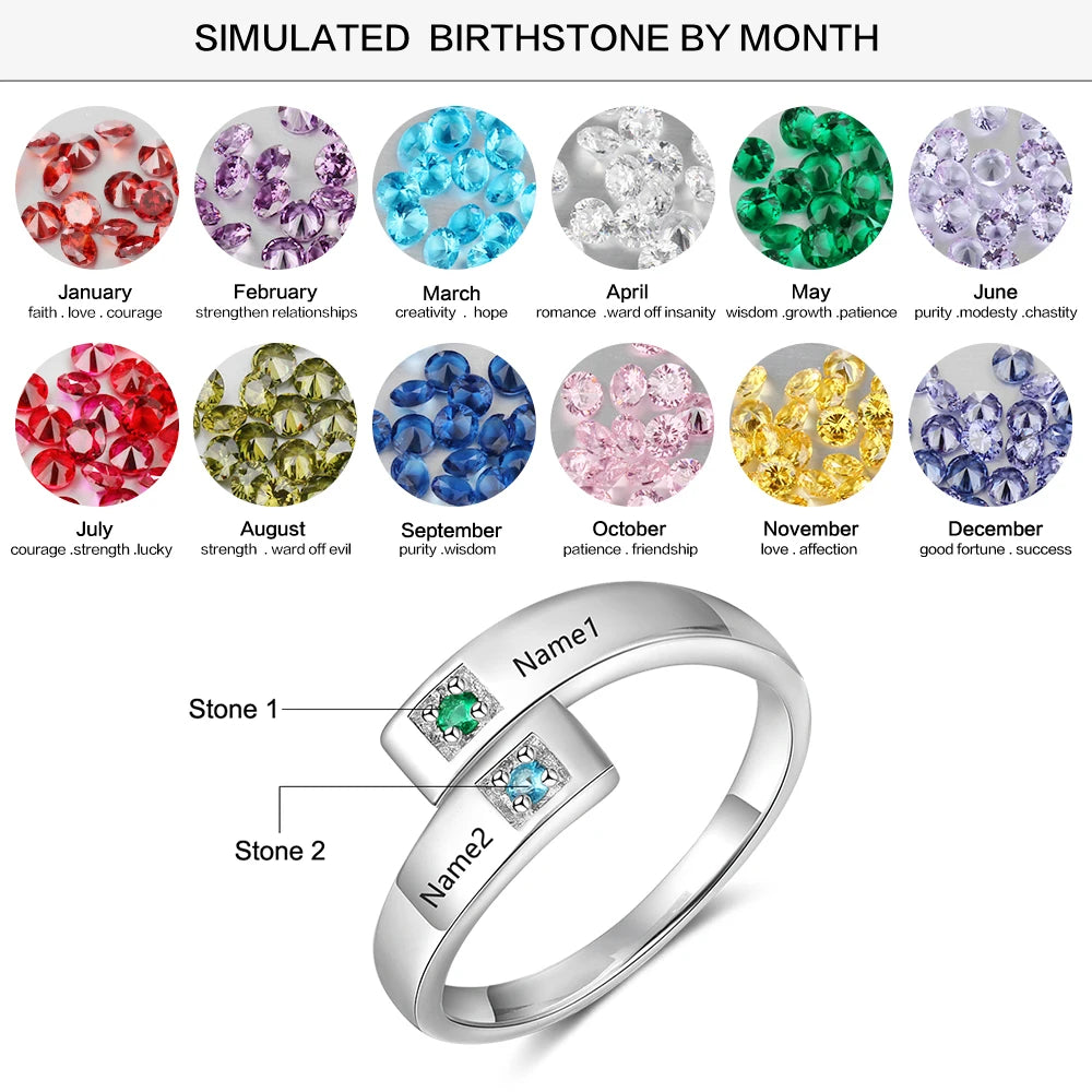 Silber Zirconia Ring Geburtssteine / Name