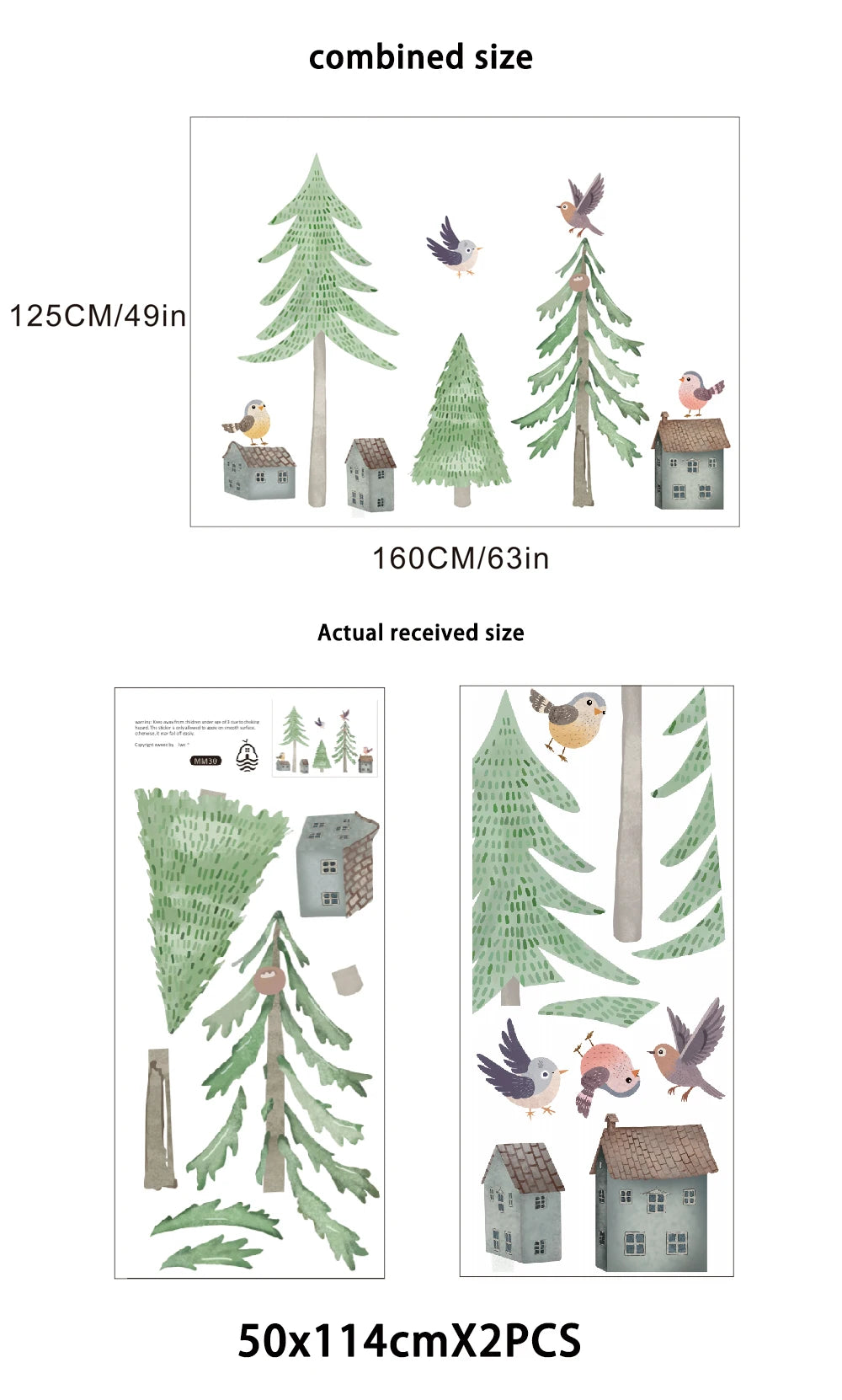 Haus im Wald mit Vögel Wandtattoo