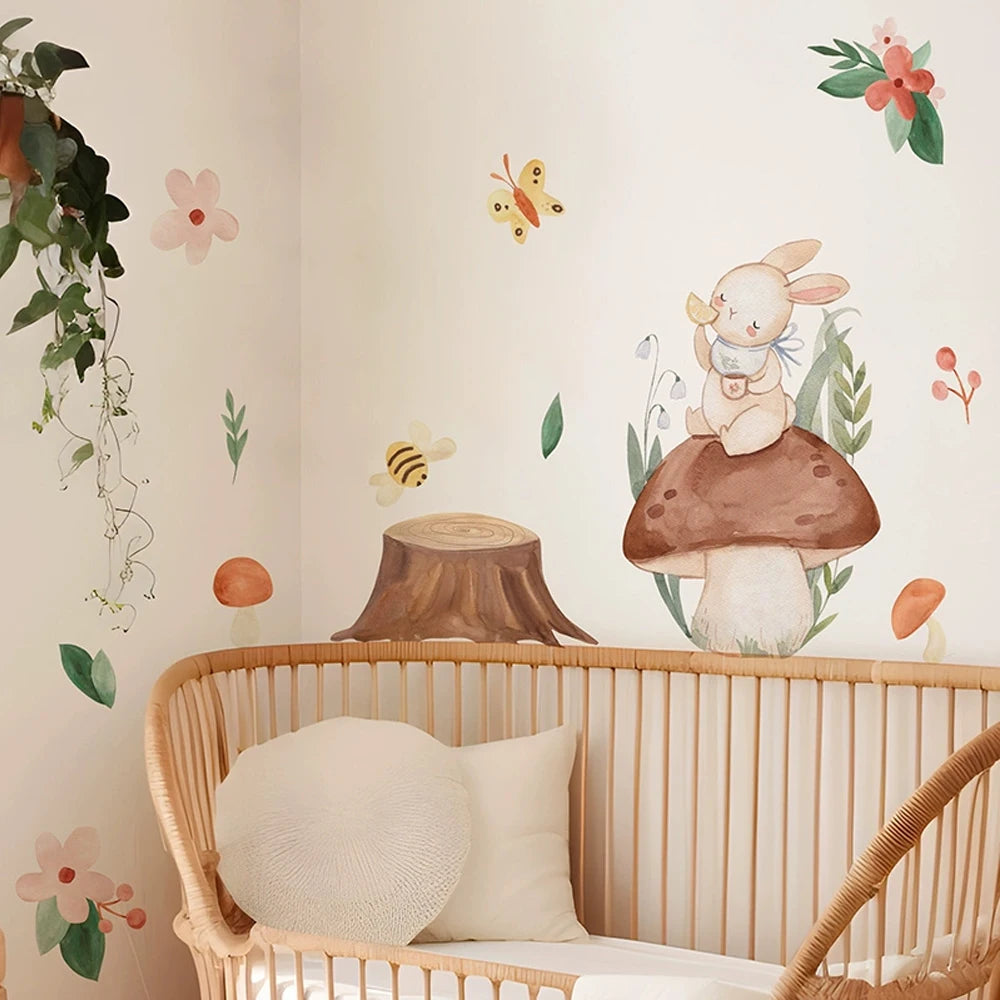 Süsse Waldtiere Pilzhaus Aquarell Wandtattoo