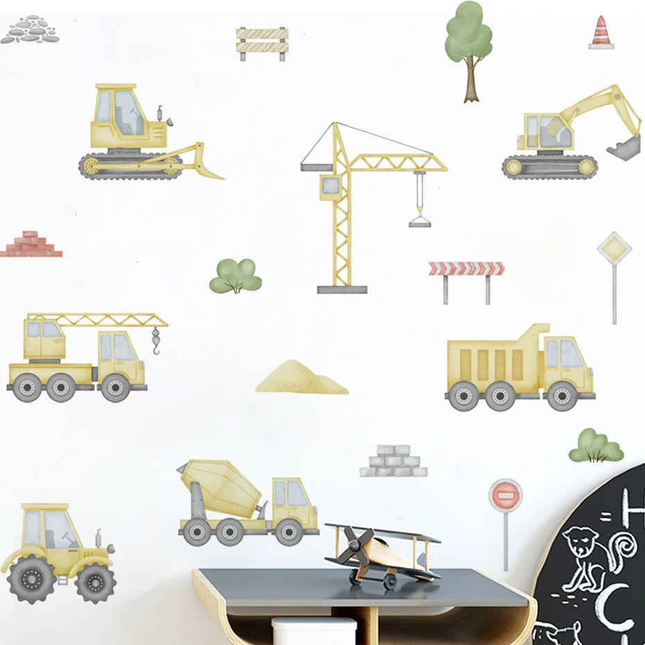 Baustelle Fahrzeuge und Schilder Wandtattoo