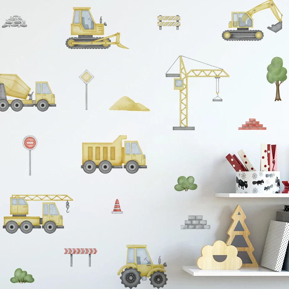 Baustelle Fahrzeuge und Schilder Wandtattoo