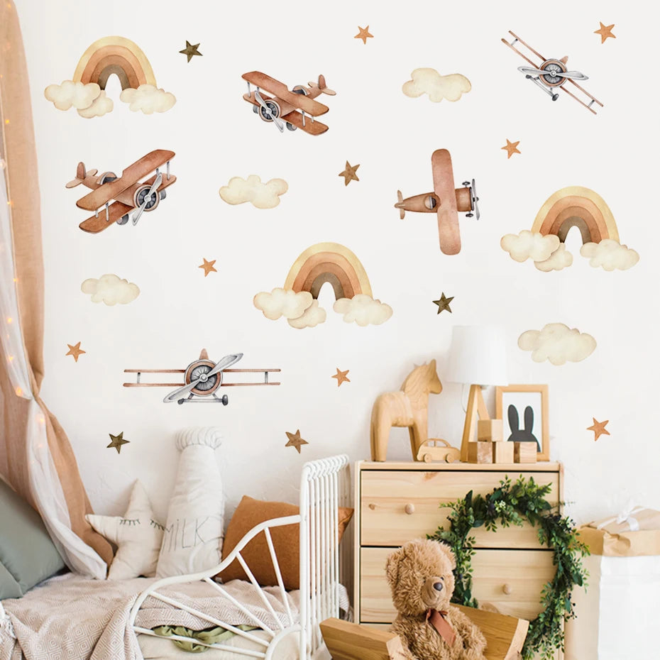 Flugzeuge in Wolken und Sternen Wandtattoo