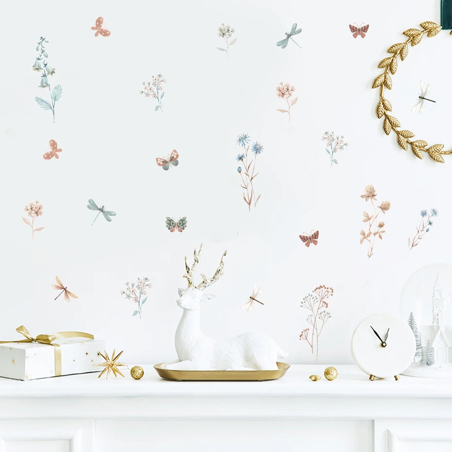 Blumenwiese Kleintiere Wandtattoo