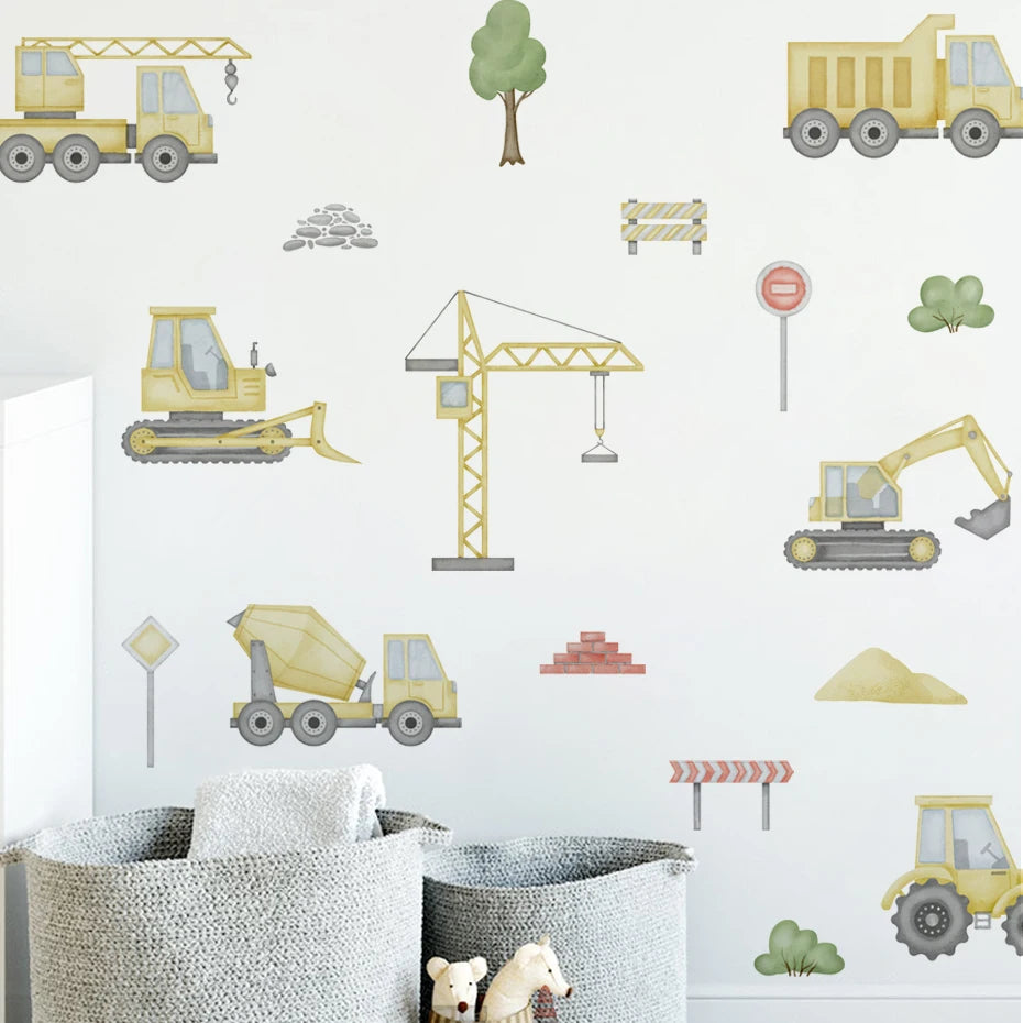 Baustelle Fahrzeuge und Schilder Wandtattoo