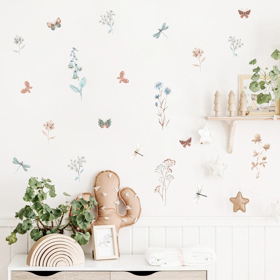 Blumenwiese Kleintiere Wandtattoo