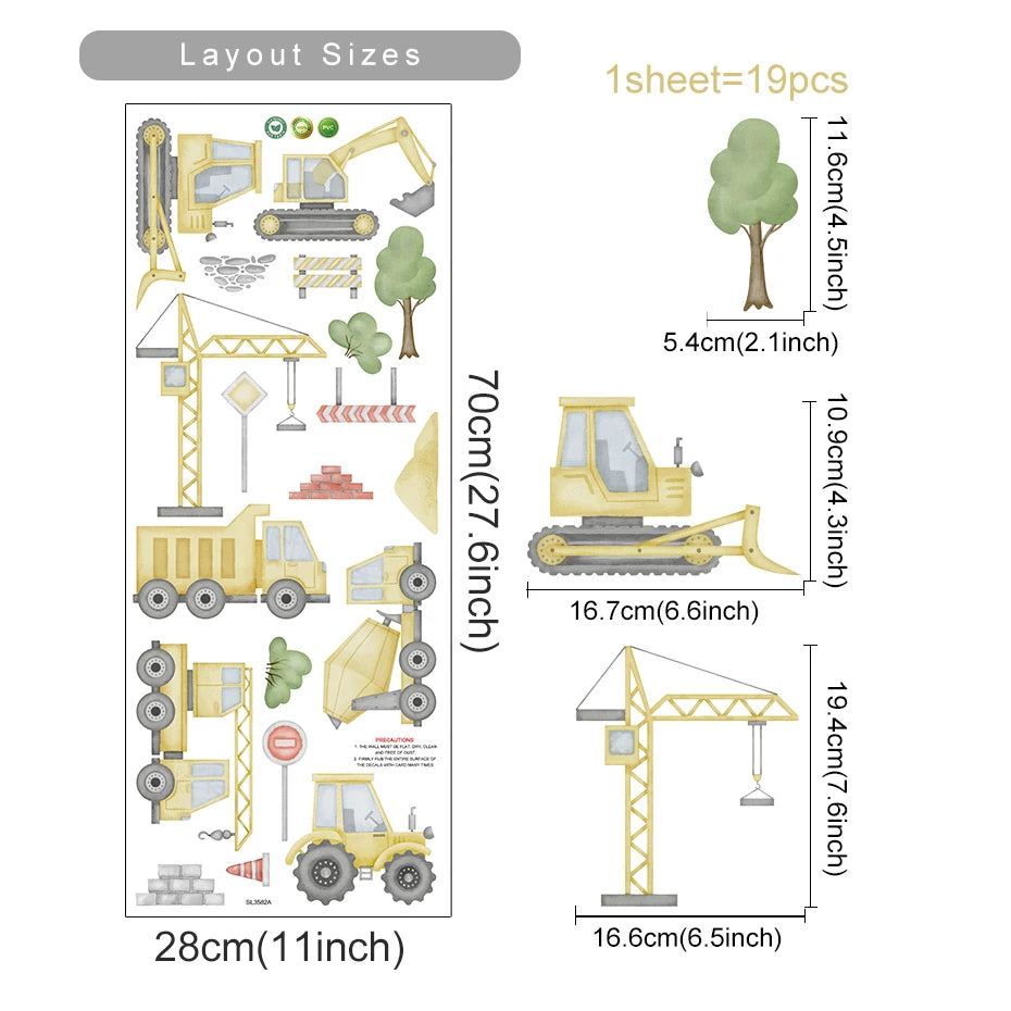 Baustelle Fahrzeuge und Schilder Wandtattoo
