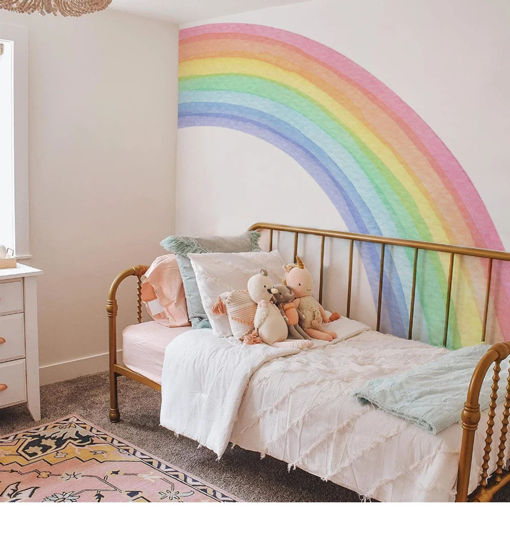 Grosser halber Regenbogen mit Farbpunkten Aquarell Wandtattoo