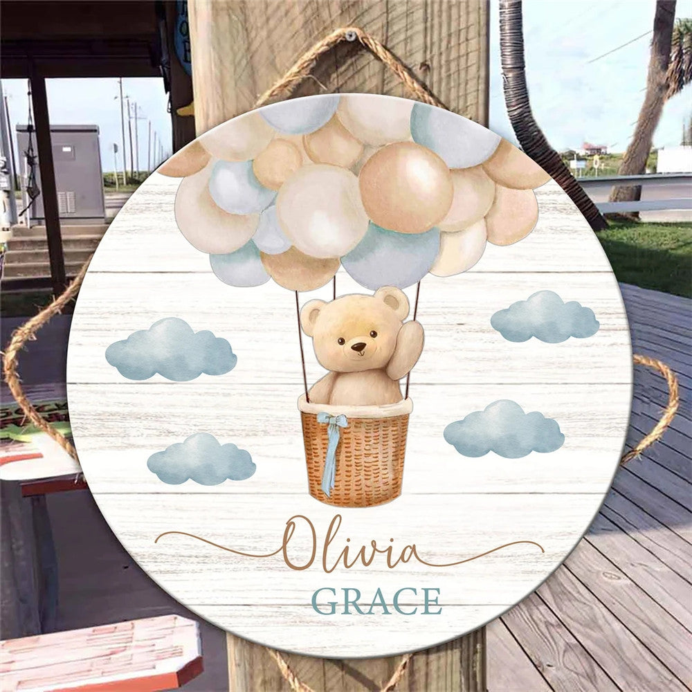 Personalisierbares Holz Schild Bär im Ballon