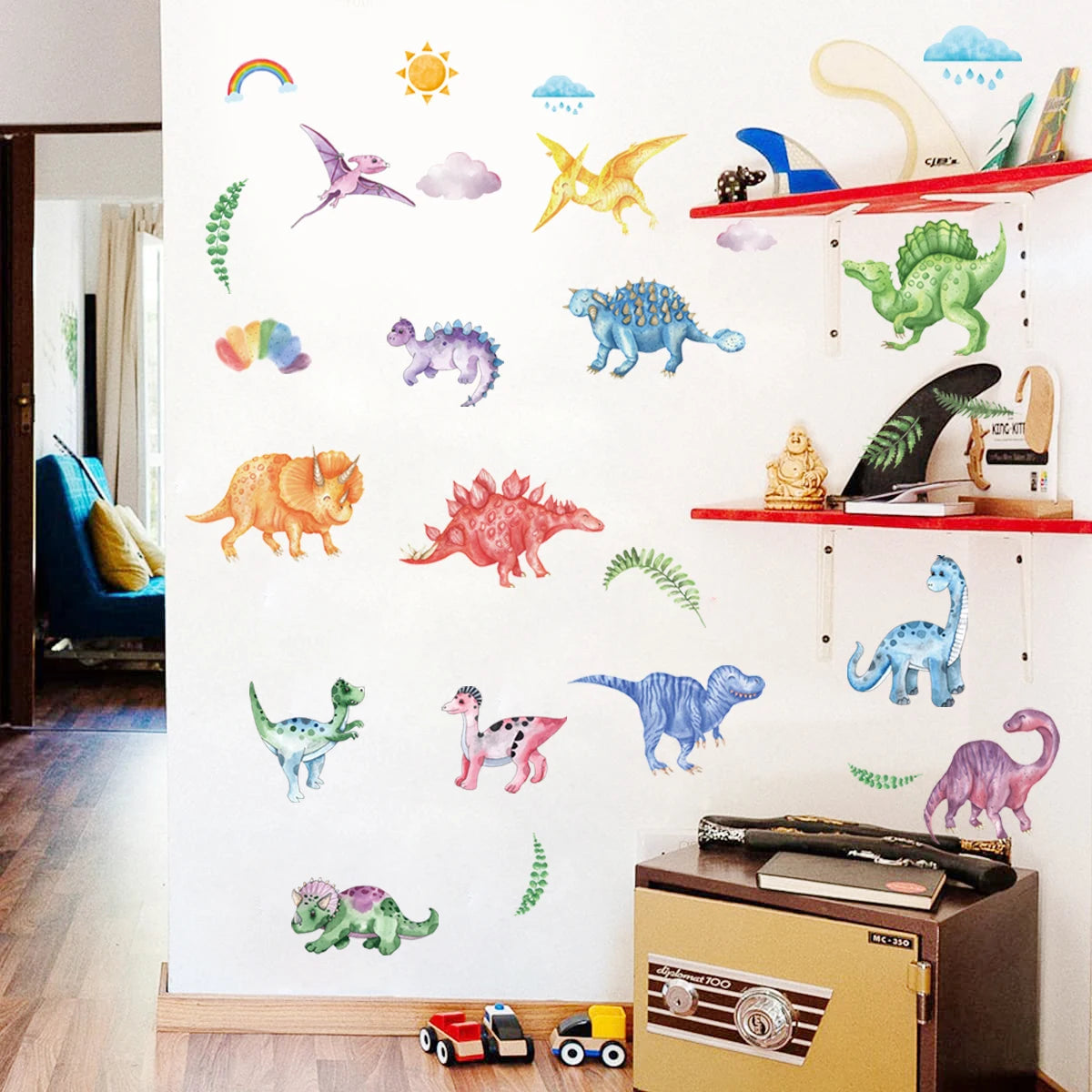 Bunte Dinosaurier Wandtattoo