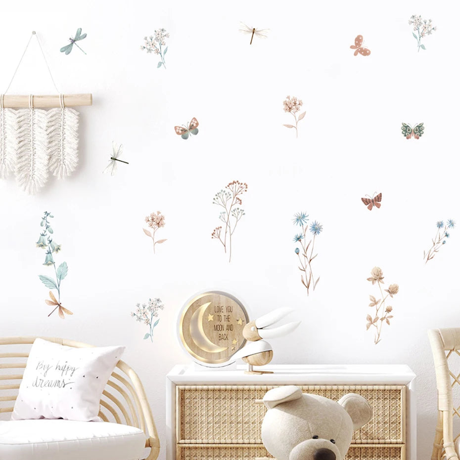Blumenwiese Kleintiere Wandtattoo