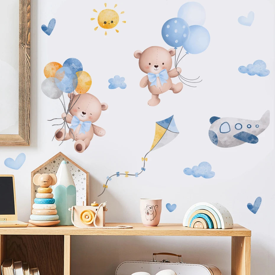 Der fliegende Teddy Flieger und Ballon Wandtattoo