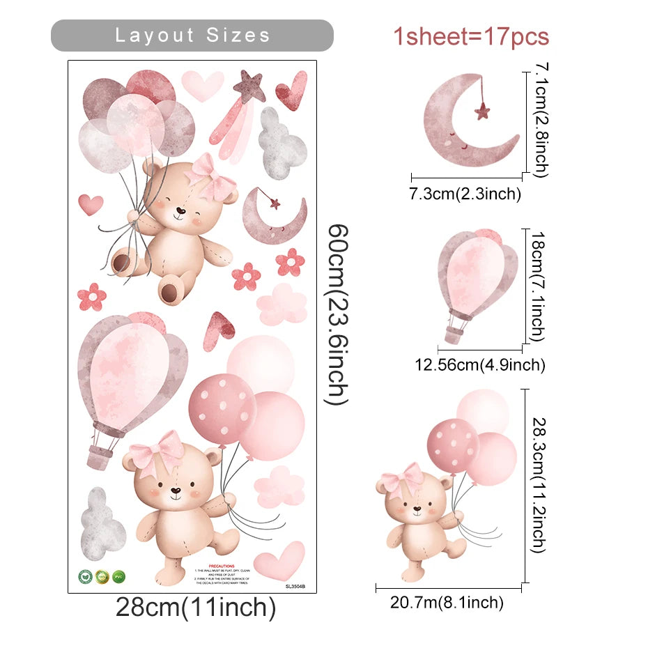 Der fliegende Teddy Ballon Wandtattoo