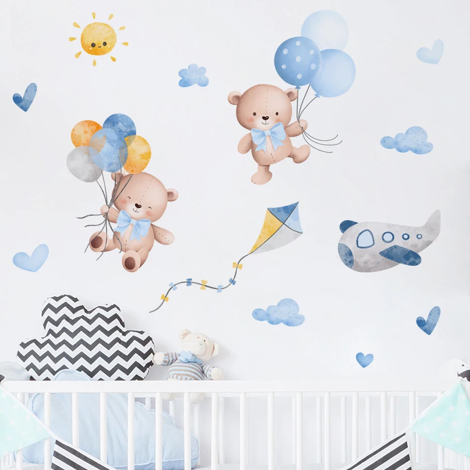 Der fliegende Teddy Flieger und Ballon Wandtattoo