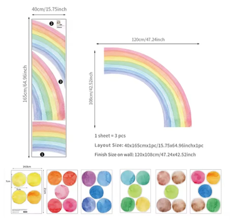 Grosser halber Regenbogen mit Farbpunkten Aquarell Wandtattoo
