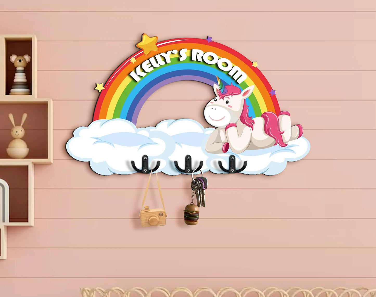 Holzschild Regenbogen und Einhorn