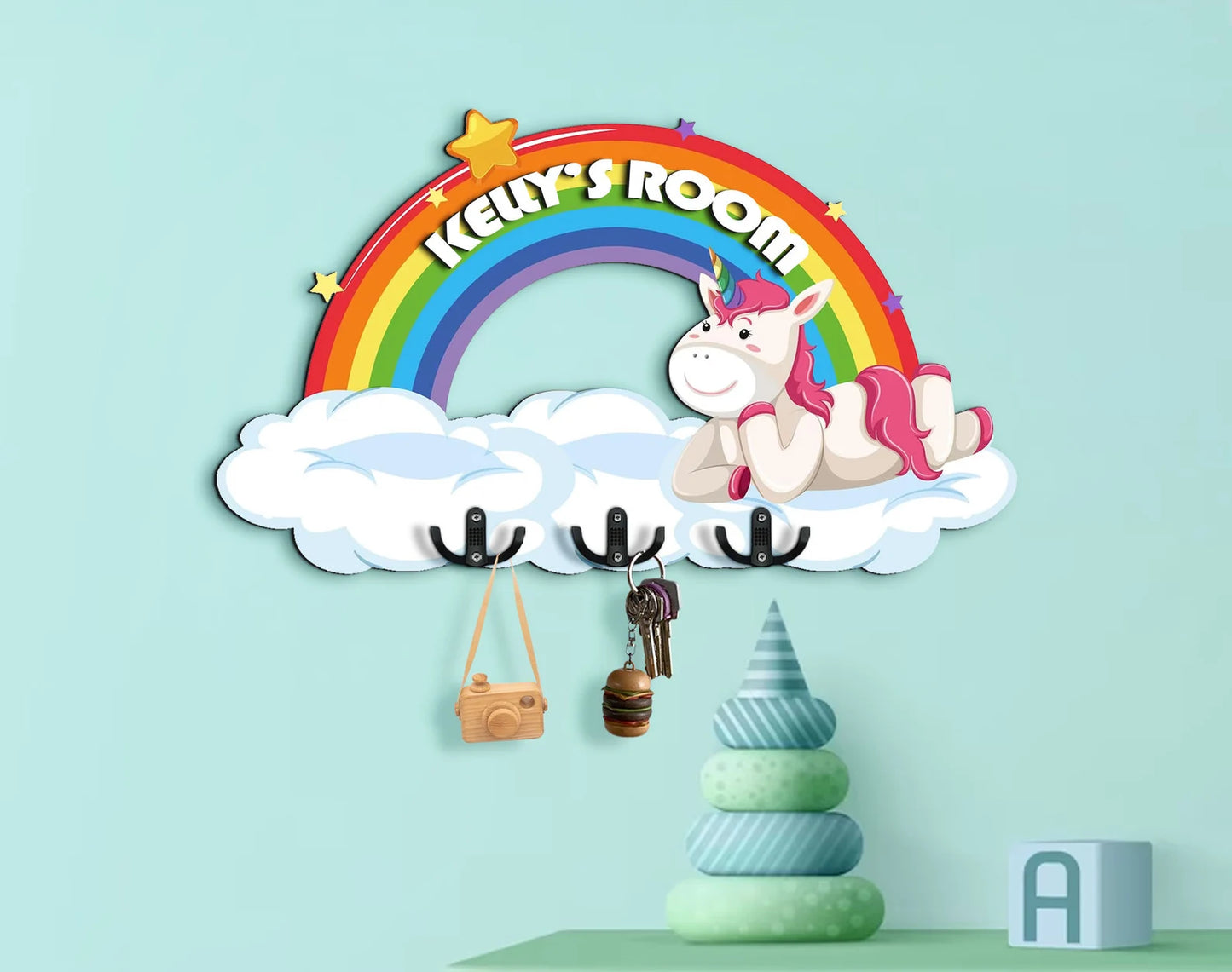 Holzschild Regenbogen und Einhorn