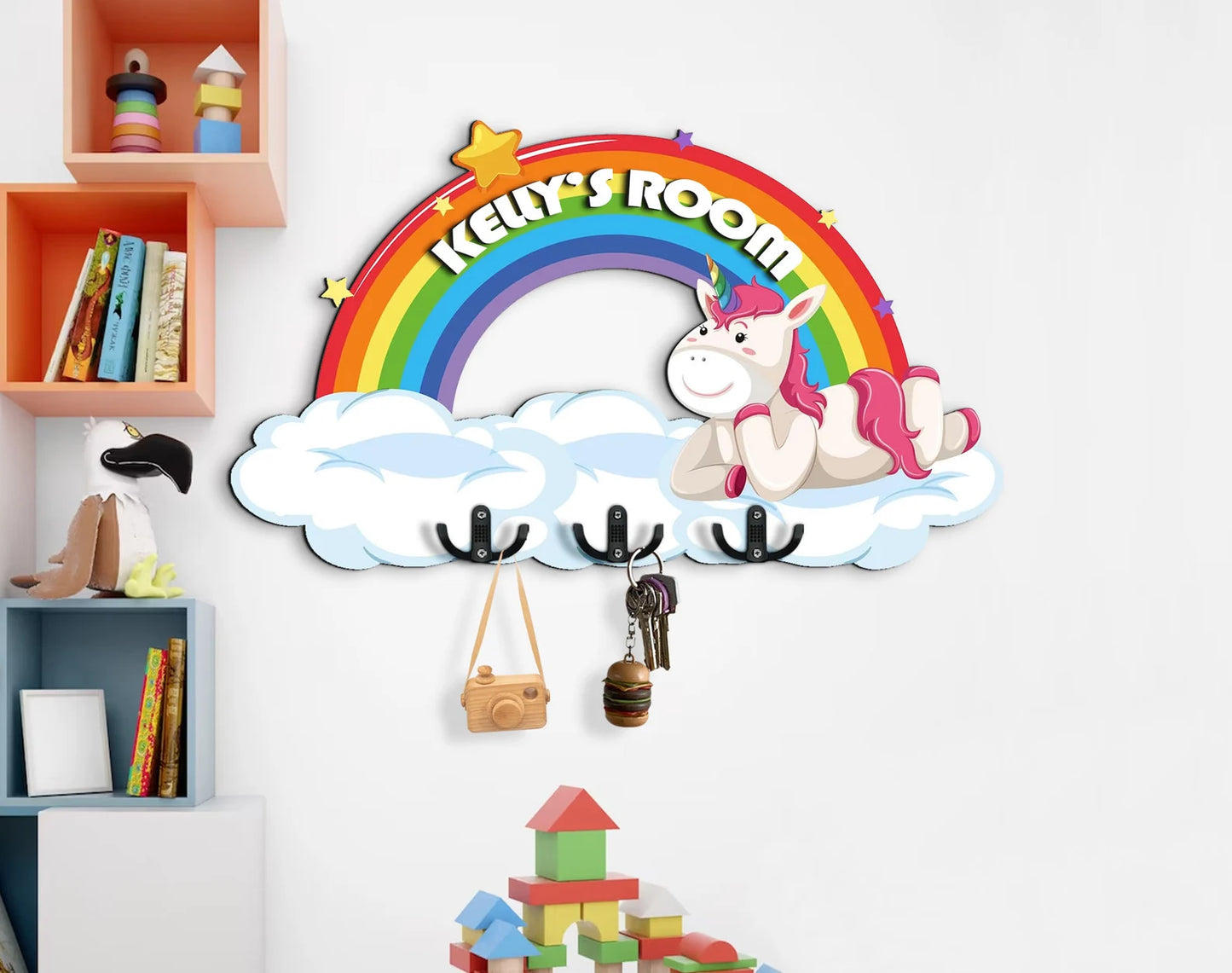 Holzschild Regenbogen und Einhorn