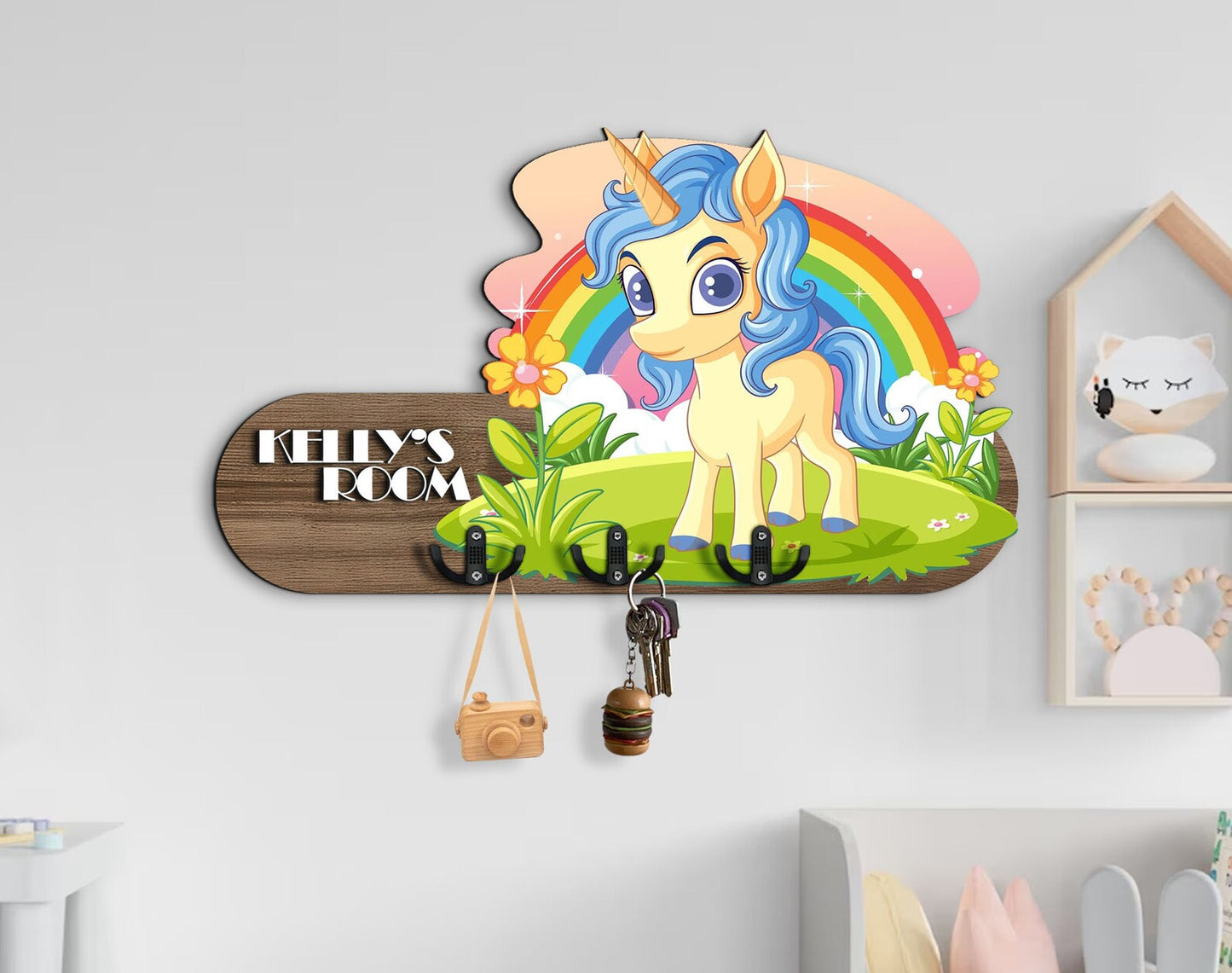 Holzschild Einhorn auf der Wiese