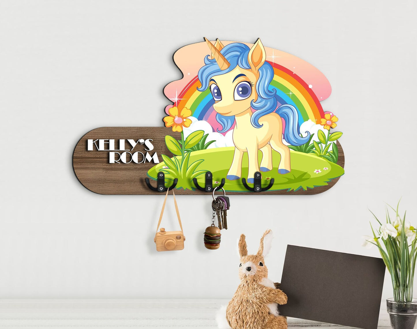 Holzschild Einhorn auf der Wiese