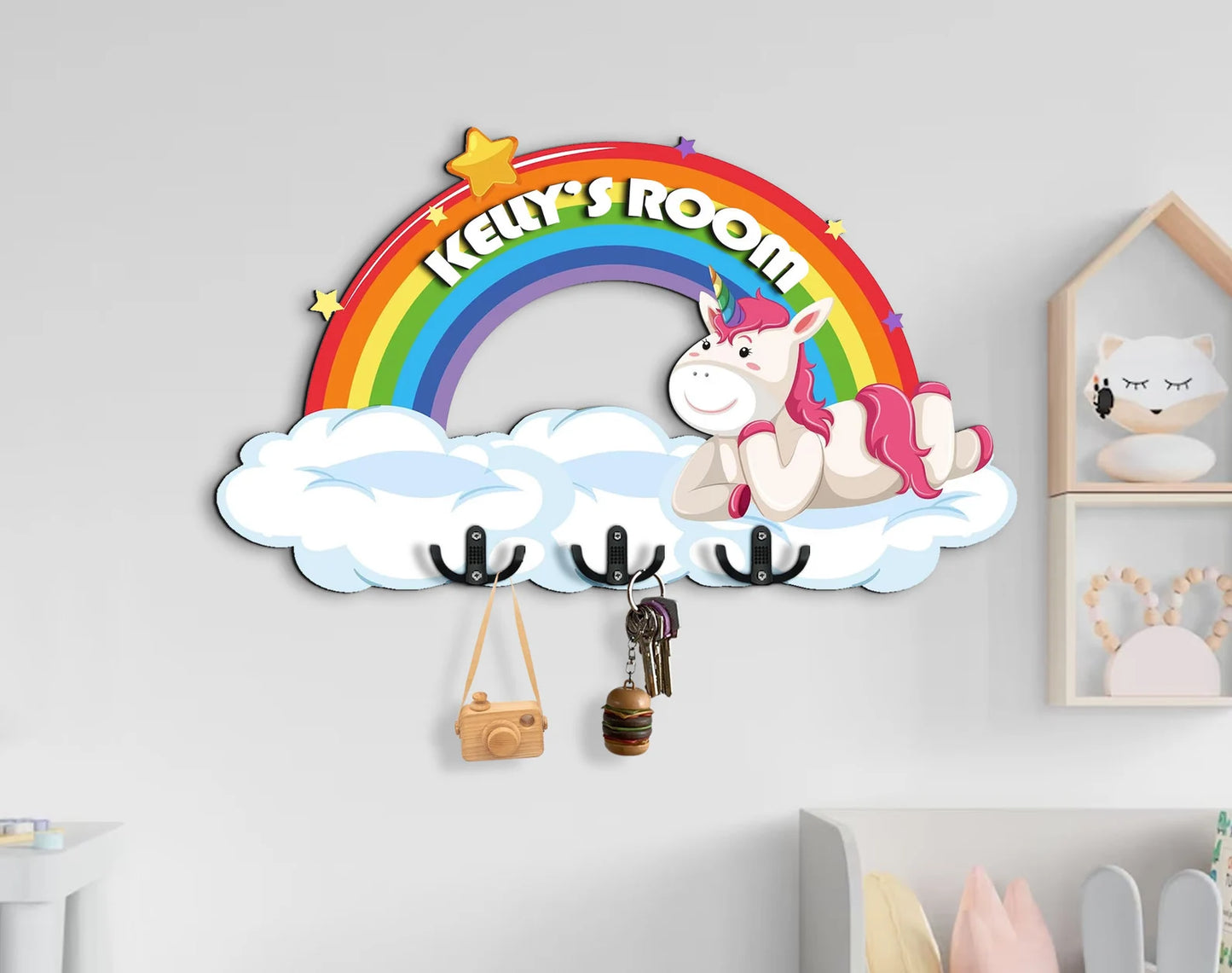 Holzschild Regenbogen und Einhorn