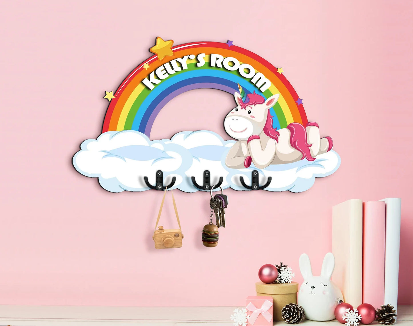 Holzschild Regenbogen und Einhorn