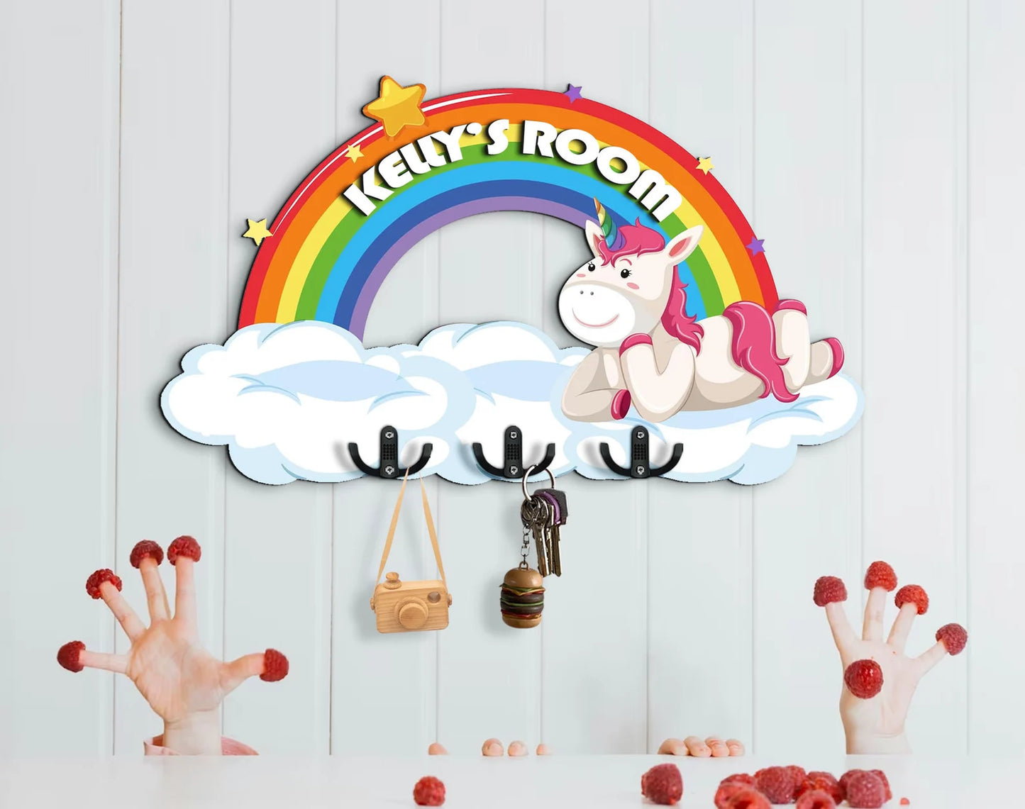 Holzschild Regenbogen und Einhorn