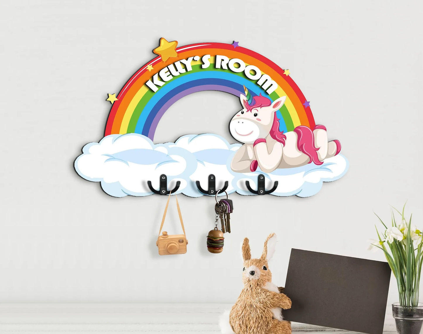 Holzschild Regenbogen und Einhorn
