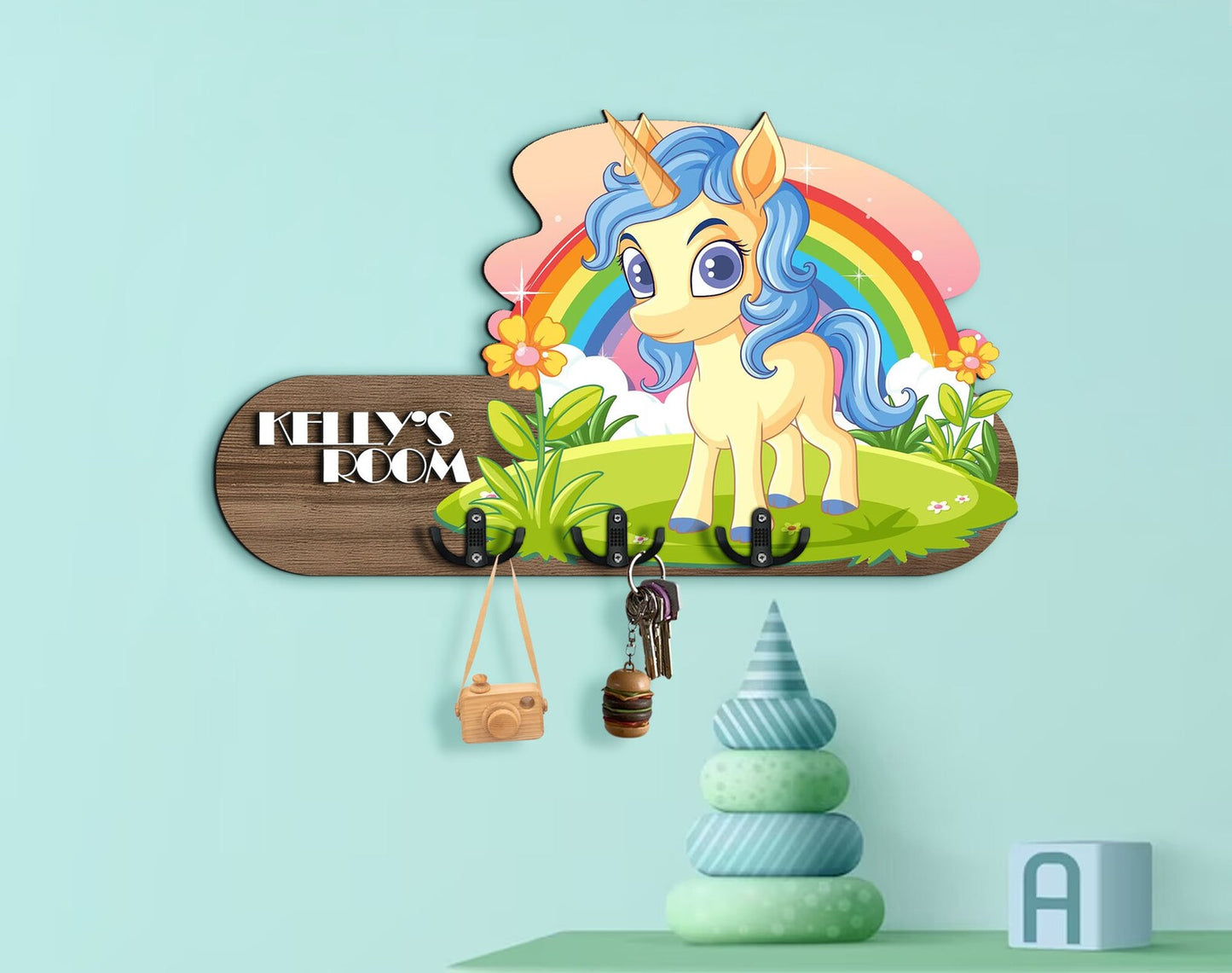 Holzschild Einhorn auf der Wiese