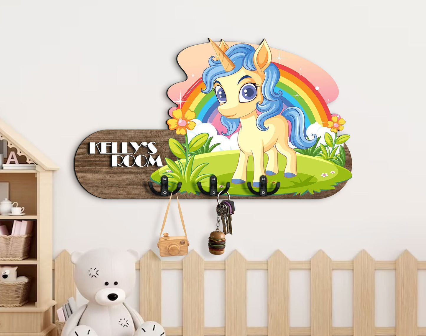 Holzschild Einhorn auf der Wiese