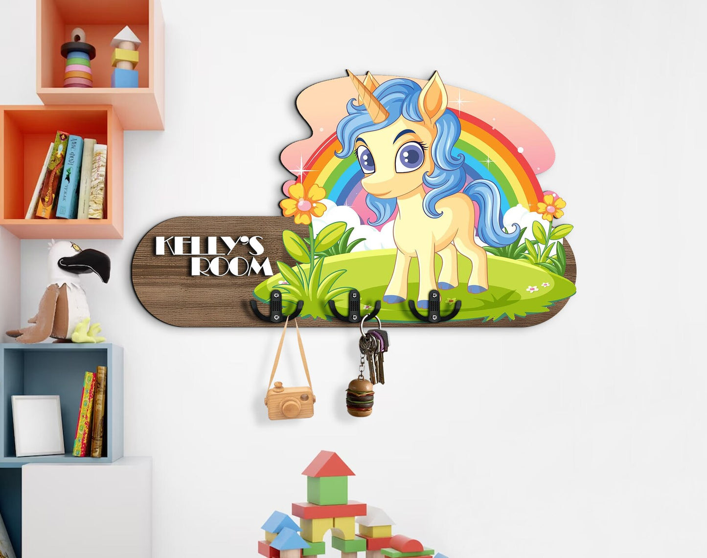Holzschild Einhorn auf der Wiese