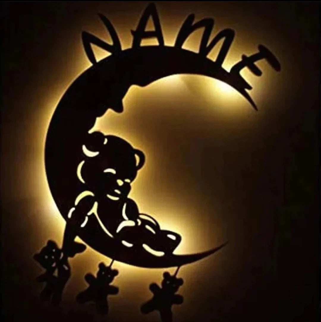 Personalisierbare Lampe schlafender Bär auf Mond