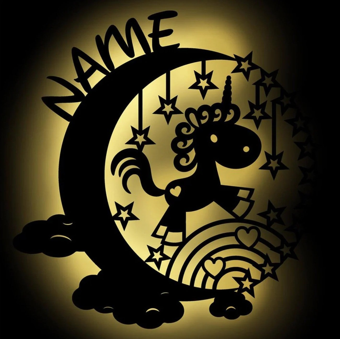 Personalisierbare Lampe Einhorn, Sterne auf Mond