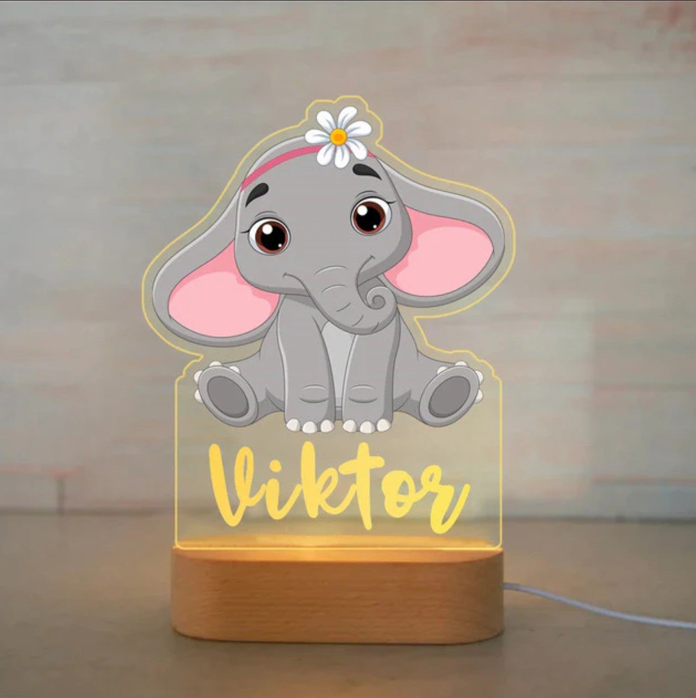 Personalisierbare Acryl Lampe Elefant mit Blume
