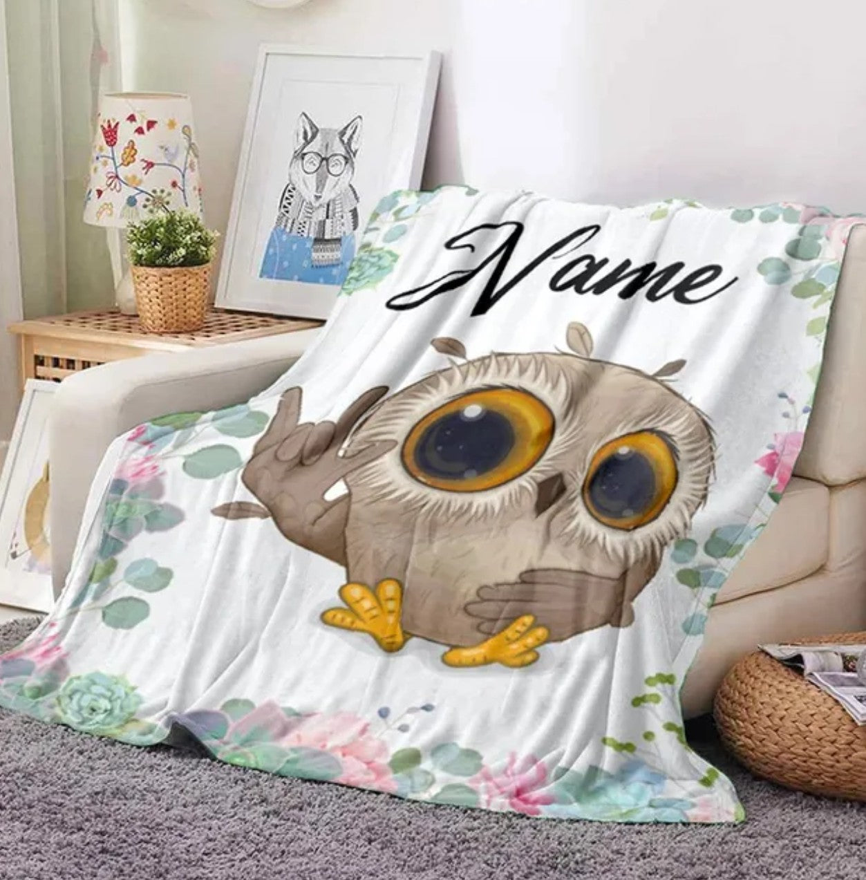 Namensdecke Eule mit grossen Augen