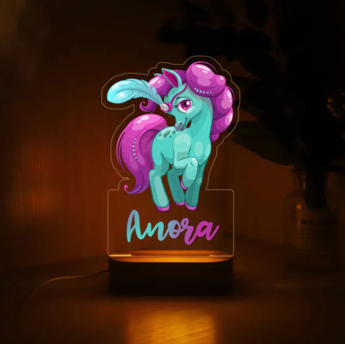 Personalisierbare Acryl Lampe Einhorn farbig