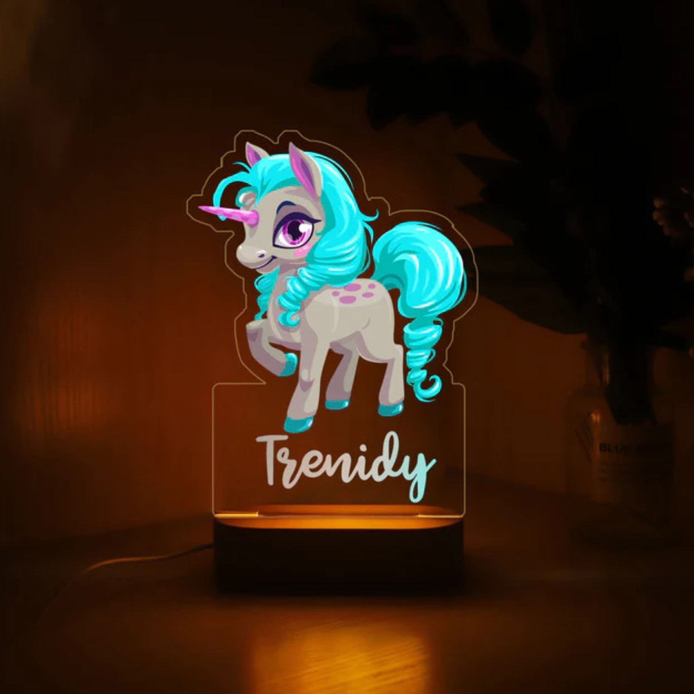 Personalisierbare Acryl Lampe Einhorn farbig