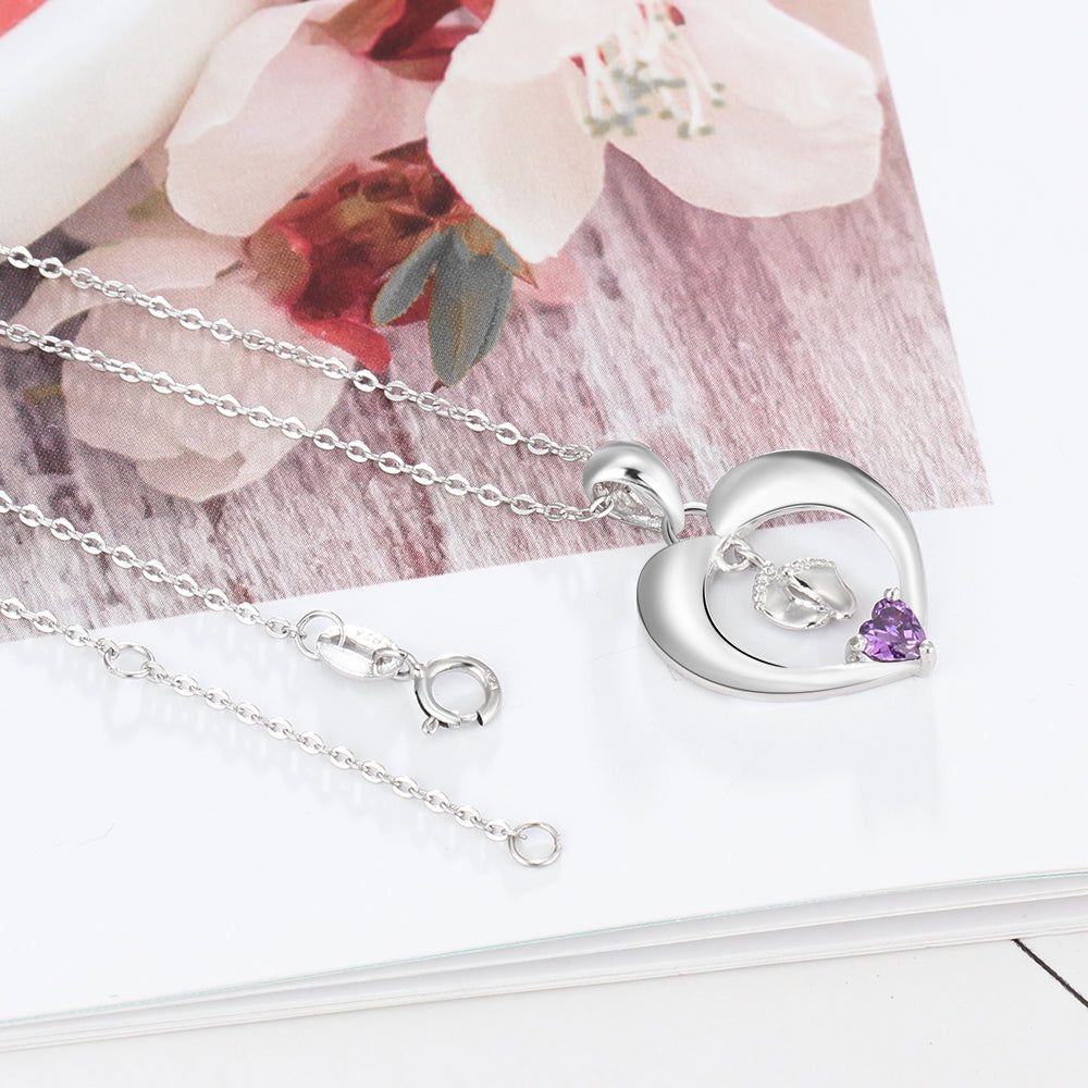 Babyfuss Silber Zirconia Namenskette Geburtssteine