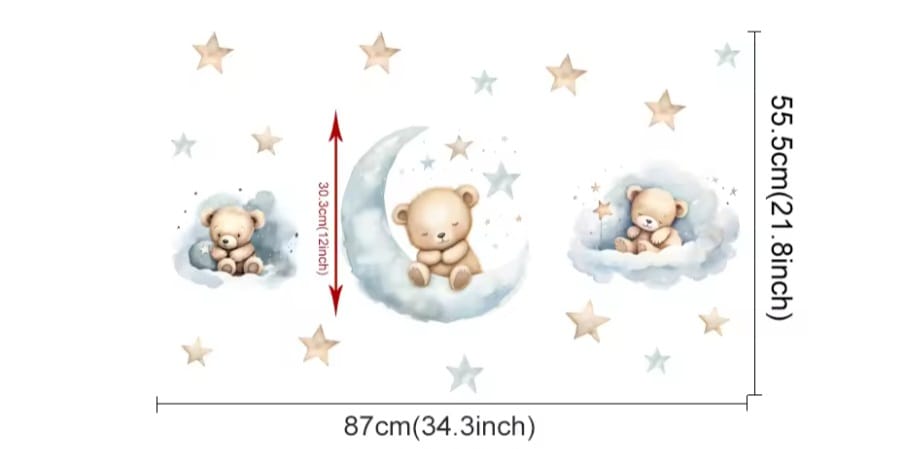 Kuschelbär Mond und Sterne Blau Wandtattoo