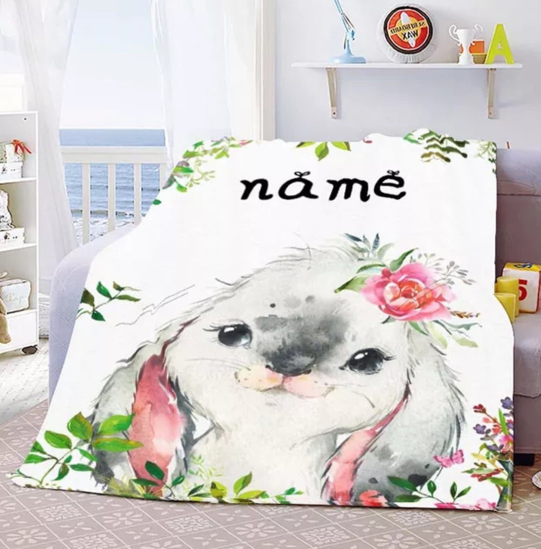Namensdecke Hase mit Rose am Ohr