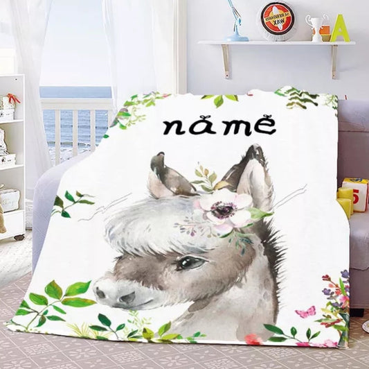 Namensdecke Baby Pferd mit Blume